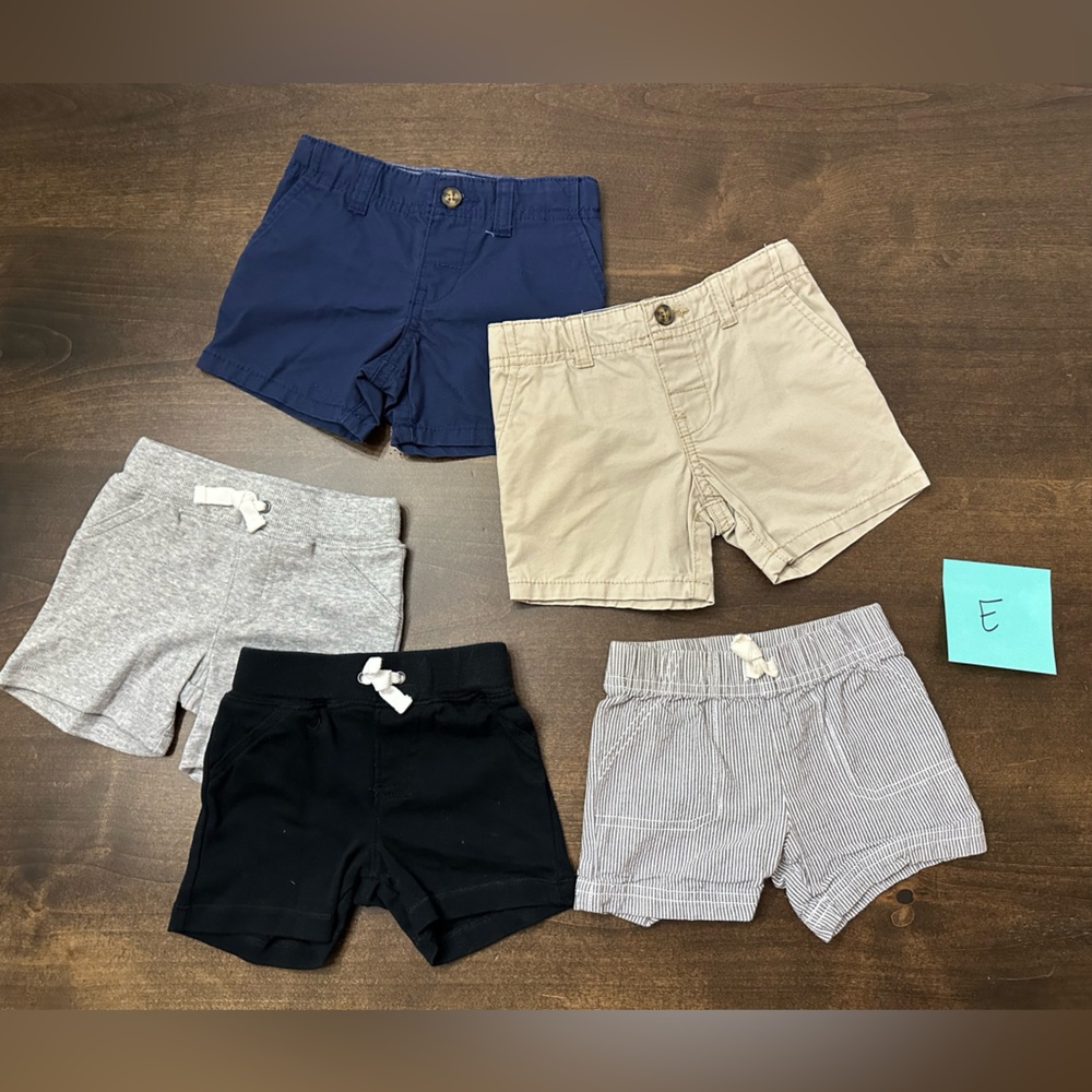 6month Kids Shorts Set - Tan, Navy, Gray, Black, Striped